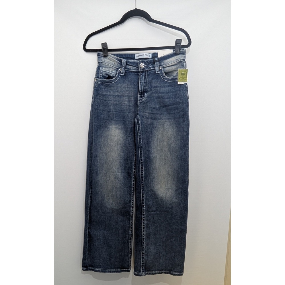Telepatía Wide Leg Jeans Blue‎ Denim Embellished Back Pockets Size 7/28